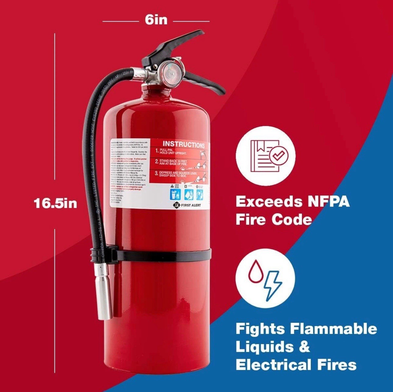 First Alert PRO10 Rechargeable Fire Extinguisher, UL 4-A:60-B, Red