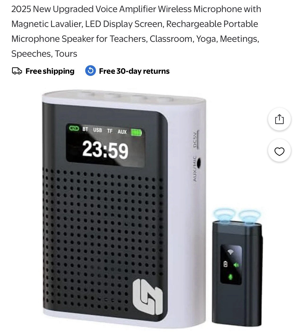 Voice Amplifier Wireless Mic Speaker LED Rechargeable