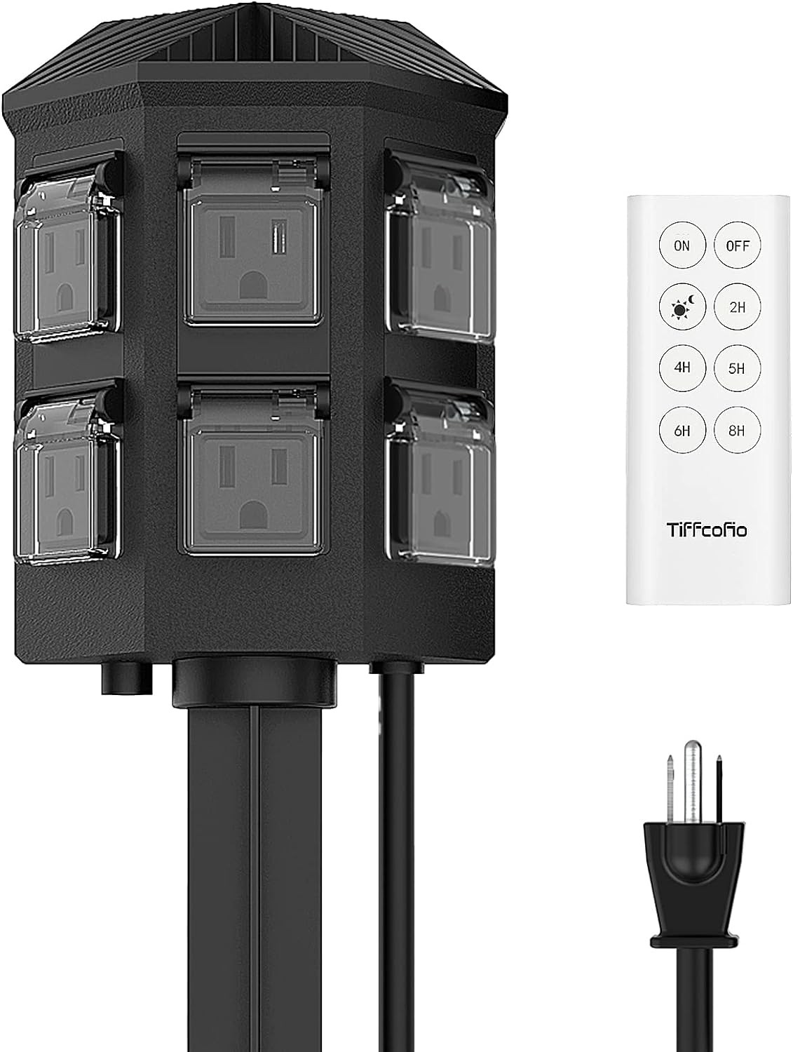 Outdoor Power Stake Timer, 100FT Remote Control, Dusk to Dawn Christmas Light Ti
