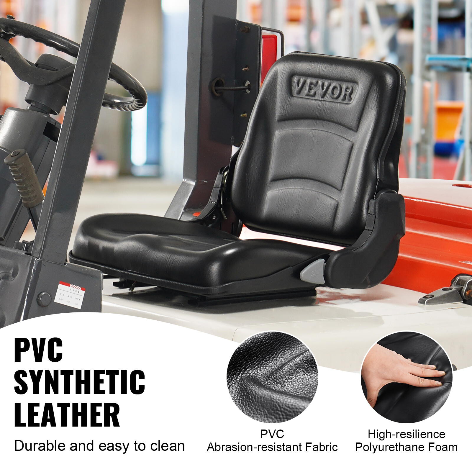 VEVOR Universal Forklift Seat Fold Down Tractor Seat with Adjustable Angle Back