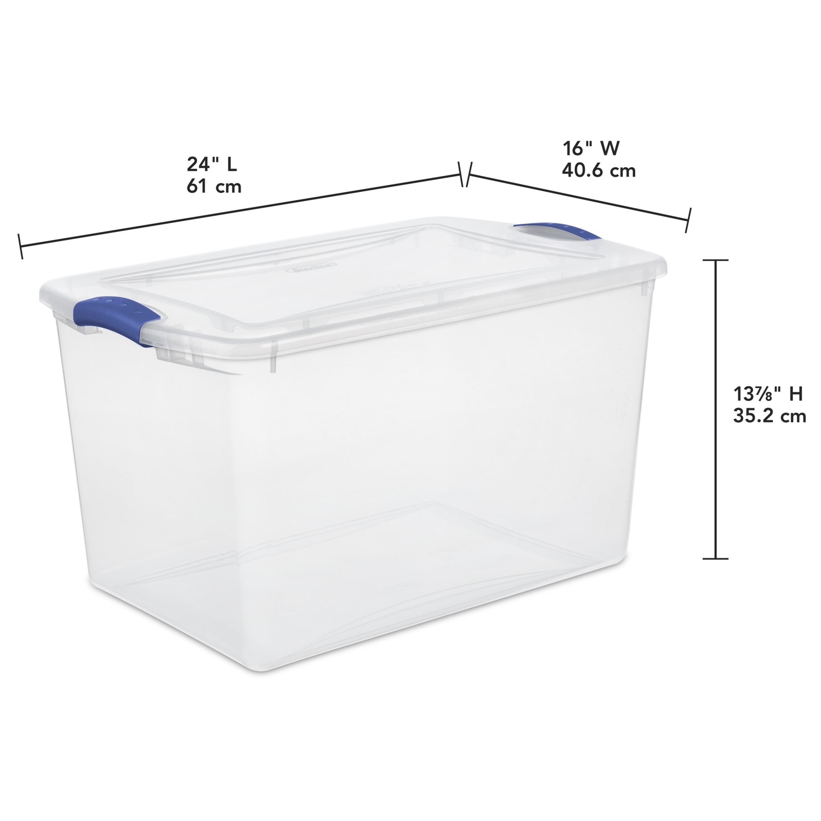 66 Quart Clear Storage Bin, Latching Lid Container, Blue