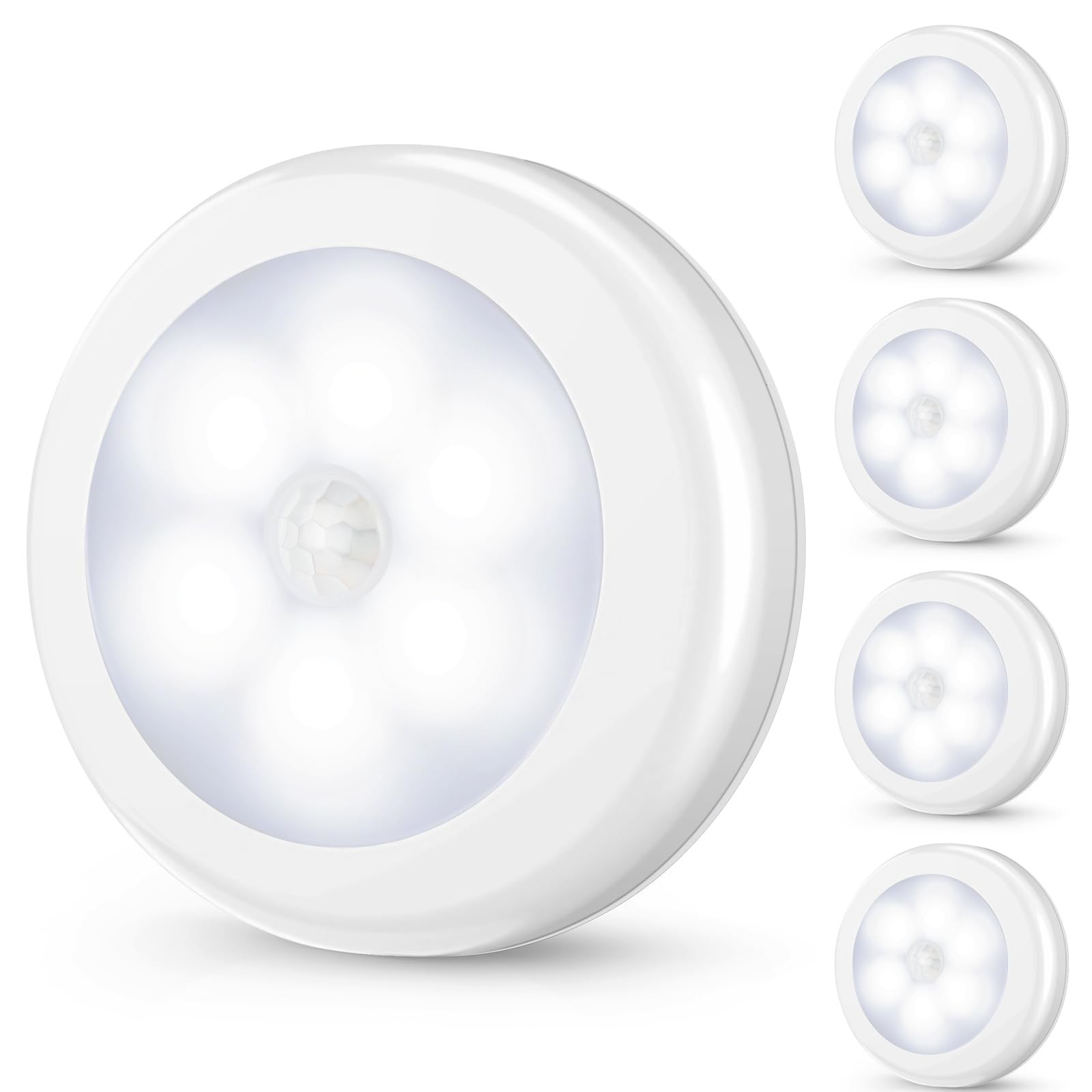 4 Pack Motion Sensor LED Night Light, Cordless Battery-Powered Stick-on Magne...