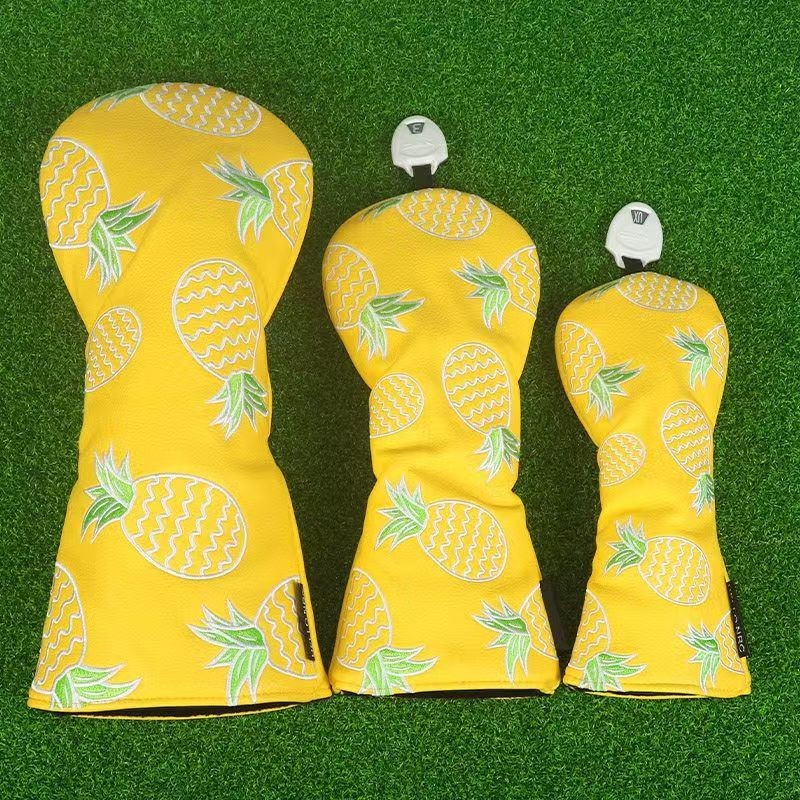 Yellow Pineapple Design Golf Club Headcover Driver Fairway Wood Hybrid Cover Set
