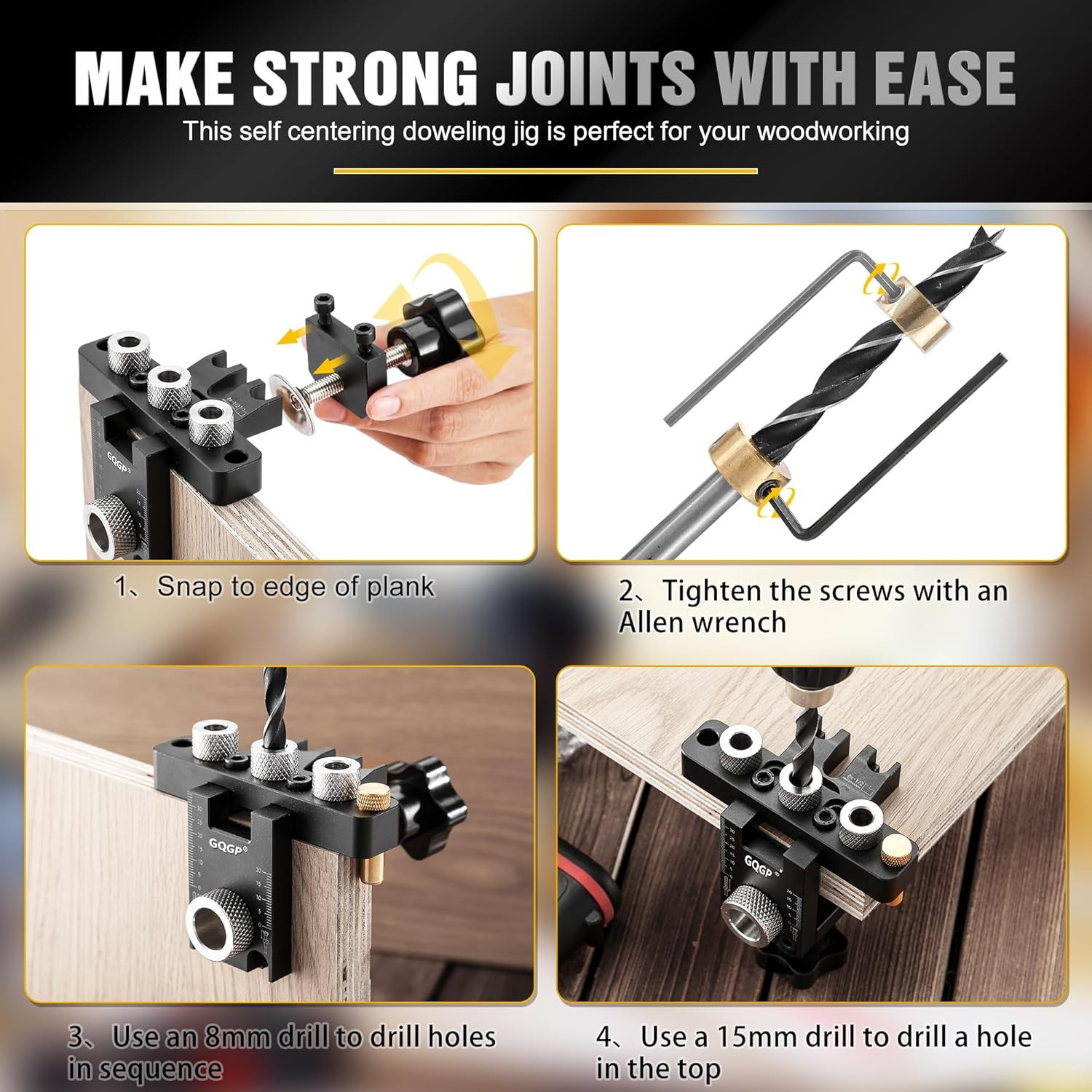 3 in 1 Dowel Jig Drill Kit,Self Centering Doweling Jig,Adjustable Drilling Width