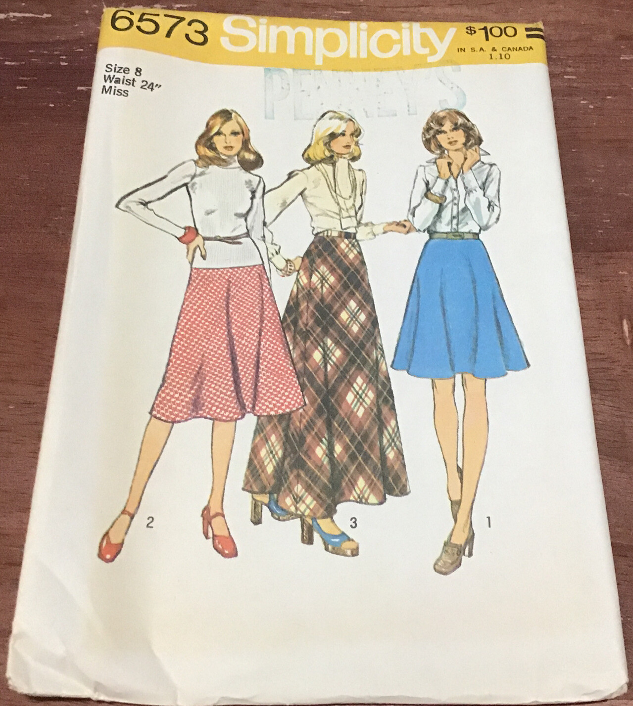 Simplicity 6573 Misses’ Bias Skirt in 3 Lengths Size 8 Waist 24” Uncut