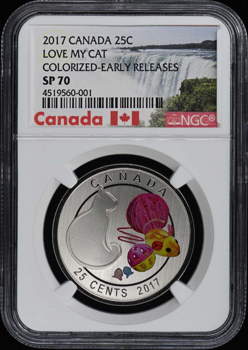 2017 CANADA LOVE MY CAT COLORIZED-ER 25C NGC SP70