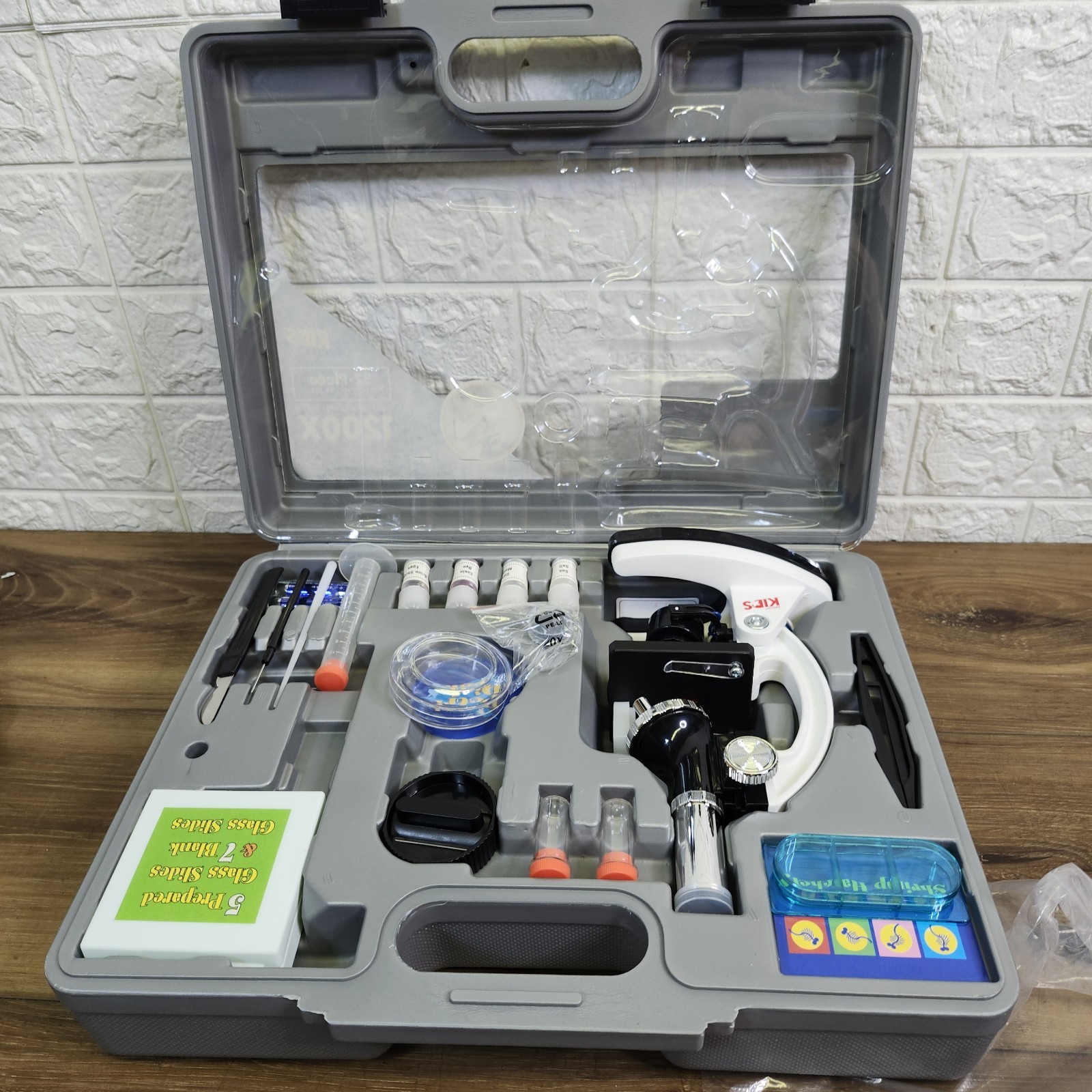 AmScope Kids 52-Piece Microscope Set 1200X Science Kit w/ Case & Slides