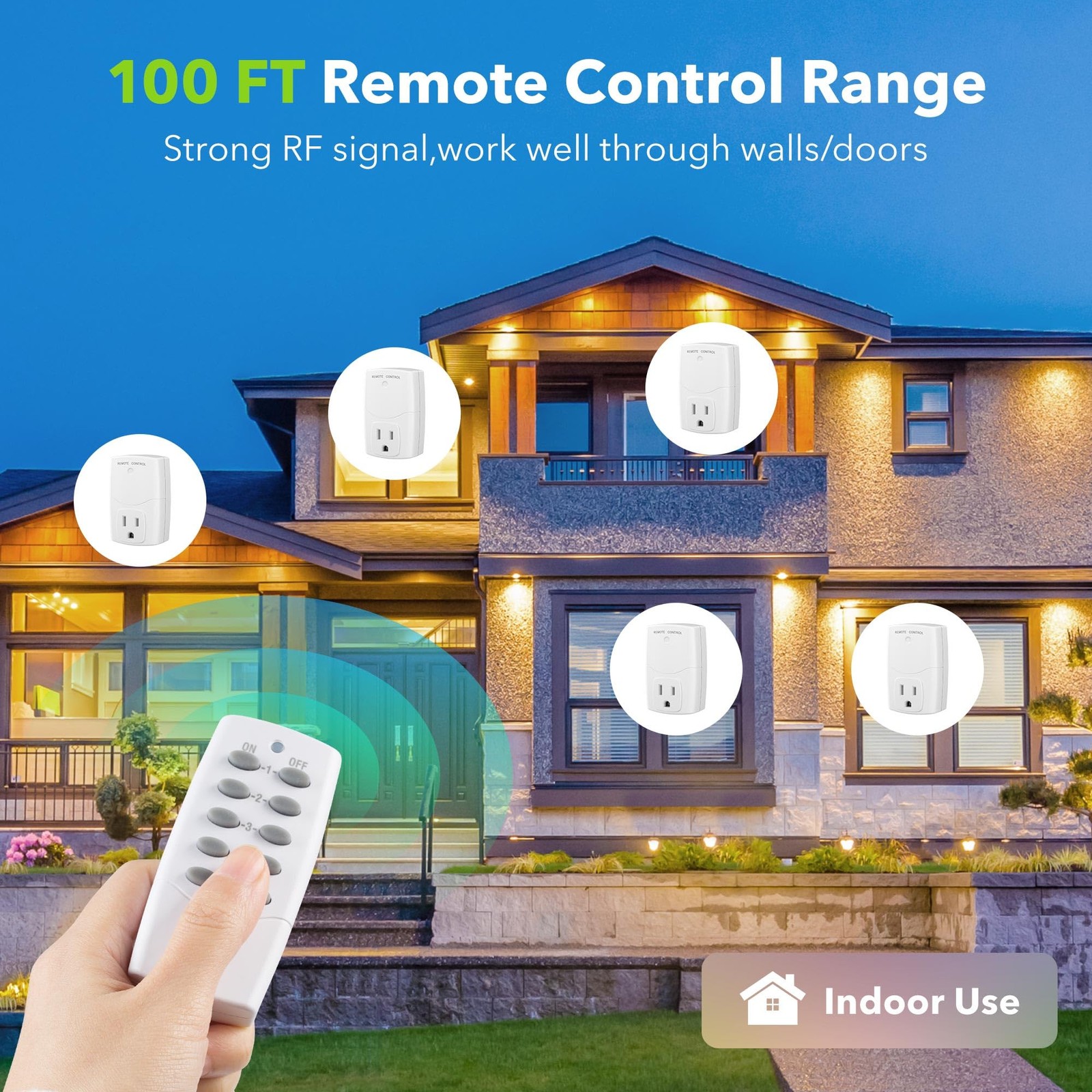 BN LINK Wireless Remote Control Outlet Kit 2 Remotes 5 Outlets White 100ft Range
