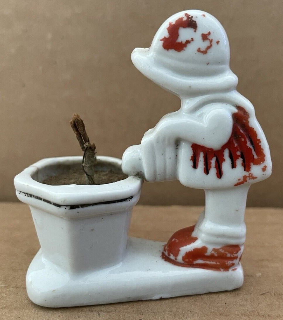 Vintage GIRL Watering Can Flower Pot Porcelain Candle Japan Candle ORANGE