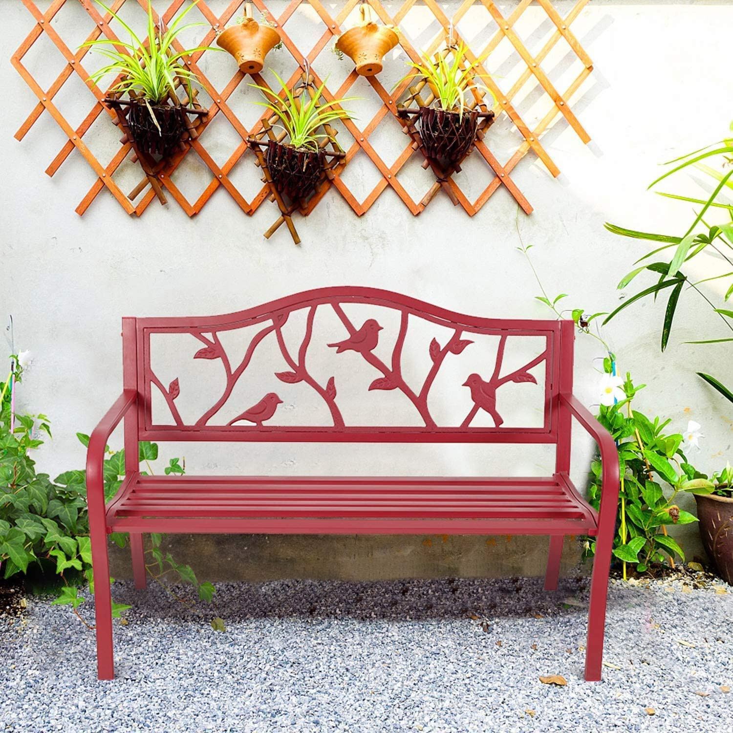 50" Patio Garden Bench Park Yard Outdoor Furniture Steel Frame Porch Chair