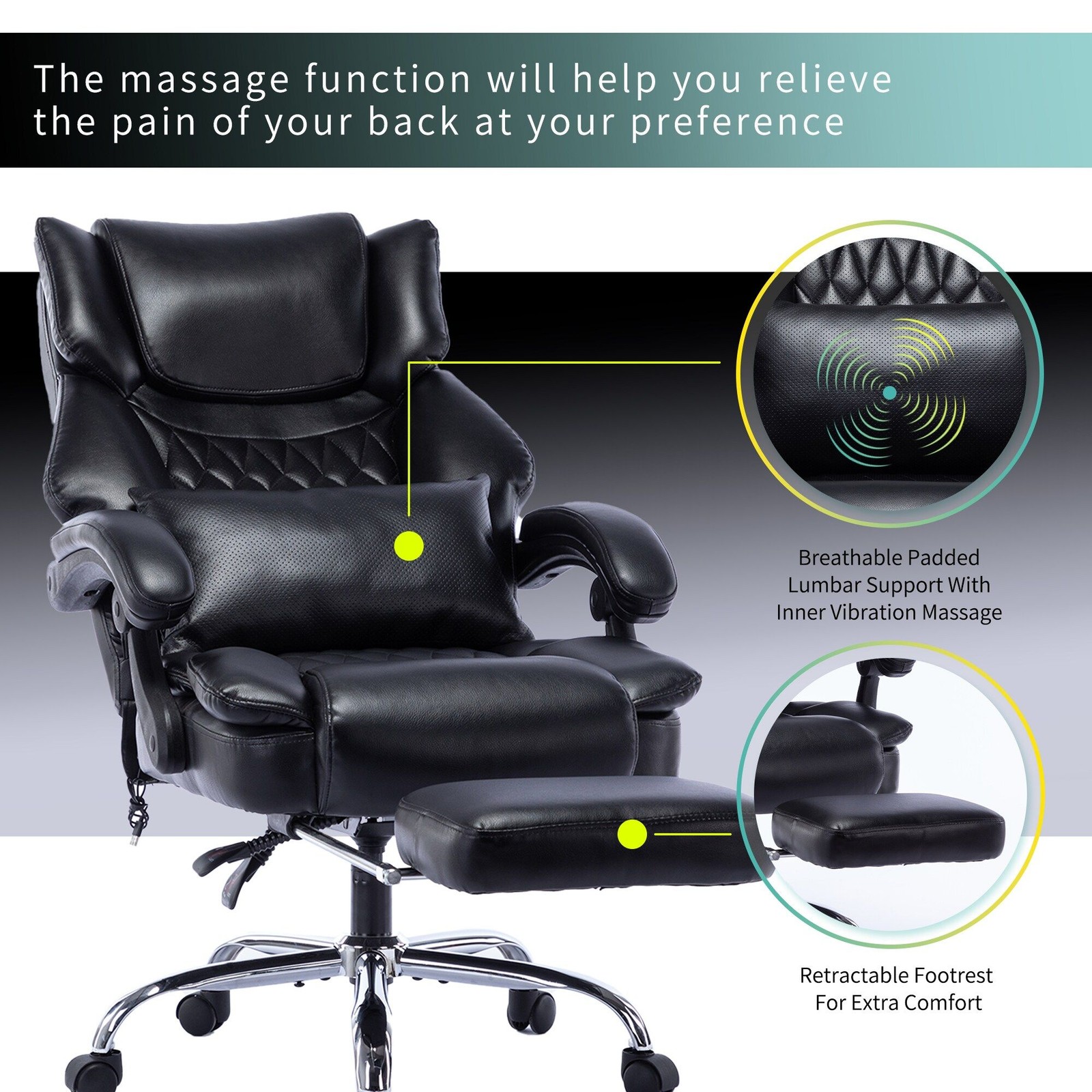 High Back Massage Reclining Office Chair w/ Footrest, Home Office Exec Chair