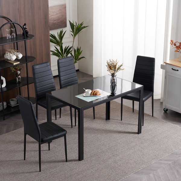 Set of 4 Elegant Assembled Stripping Texture High Backrest Dining Chairs Black