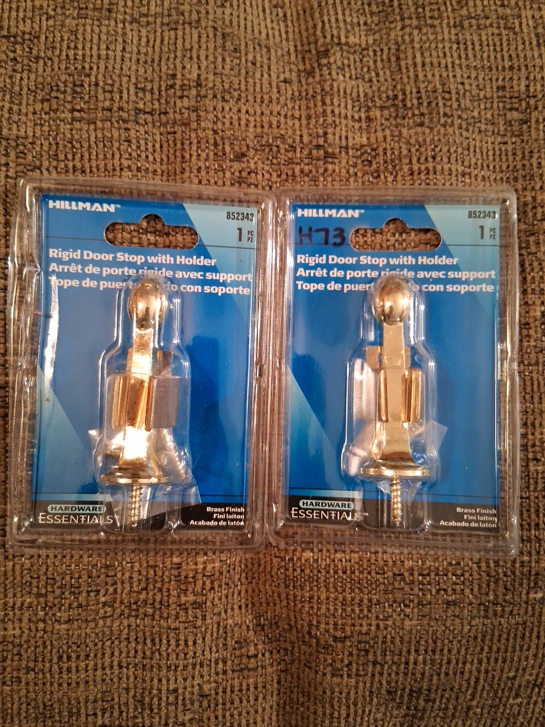 2 Hillman 852343 Rigid Door Stops With Holders Brass Finish
