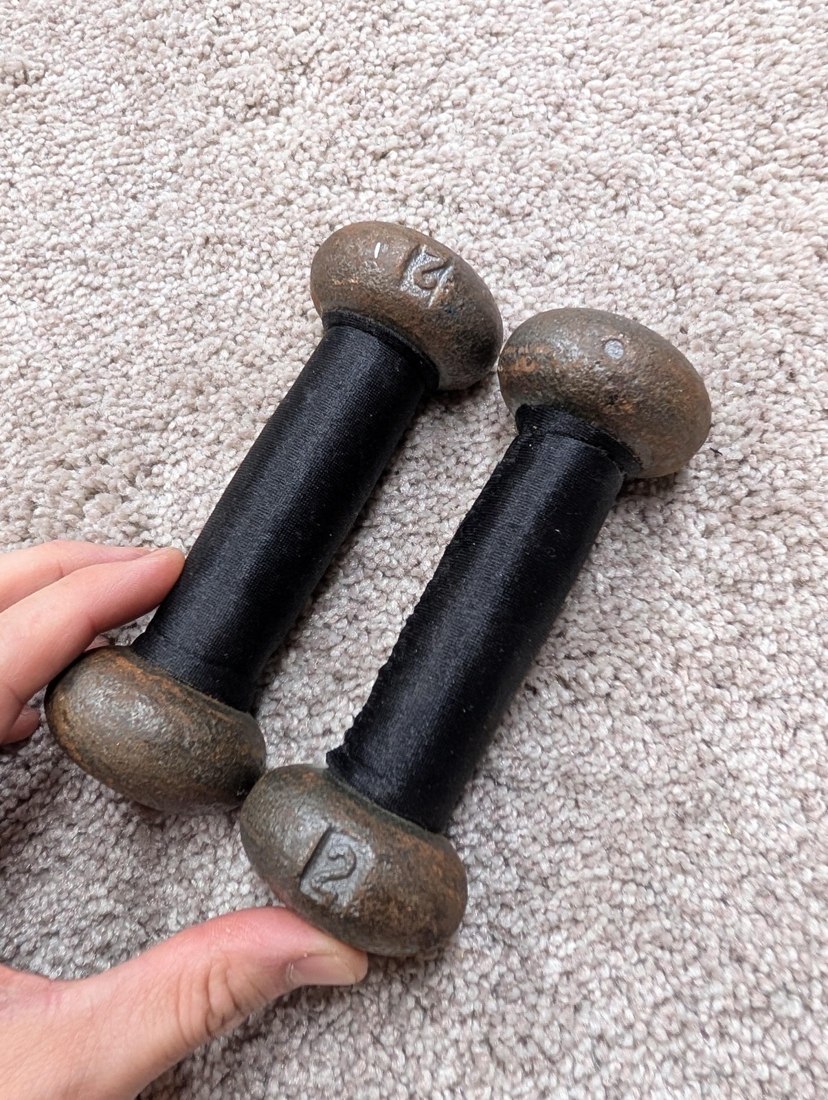 Vintage BUN Round 2 Lb Dumbbells Pair Cast Iron Weights Home Gym Fitness Lifting