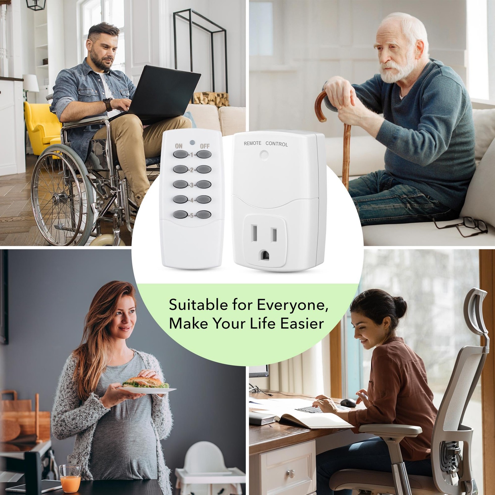 BN LINK Wireless Remote Control Outlet Kit 2 Remotes 5 Outlets White 100ft Range