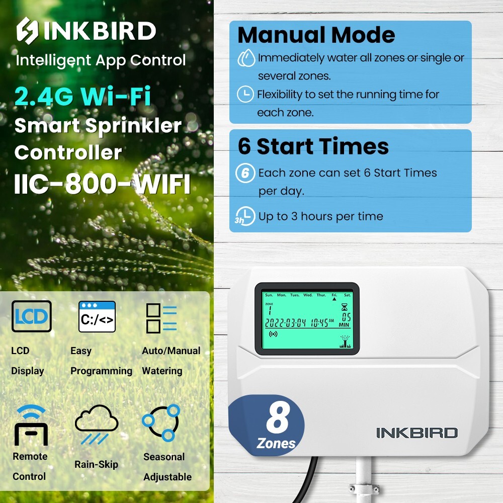 Lawn Smart Sprinkler Controller Watering Timer 8 Stations WiFi Irrigation System