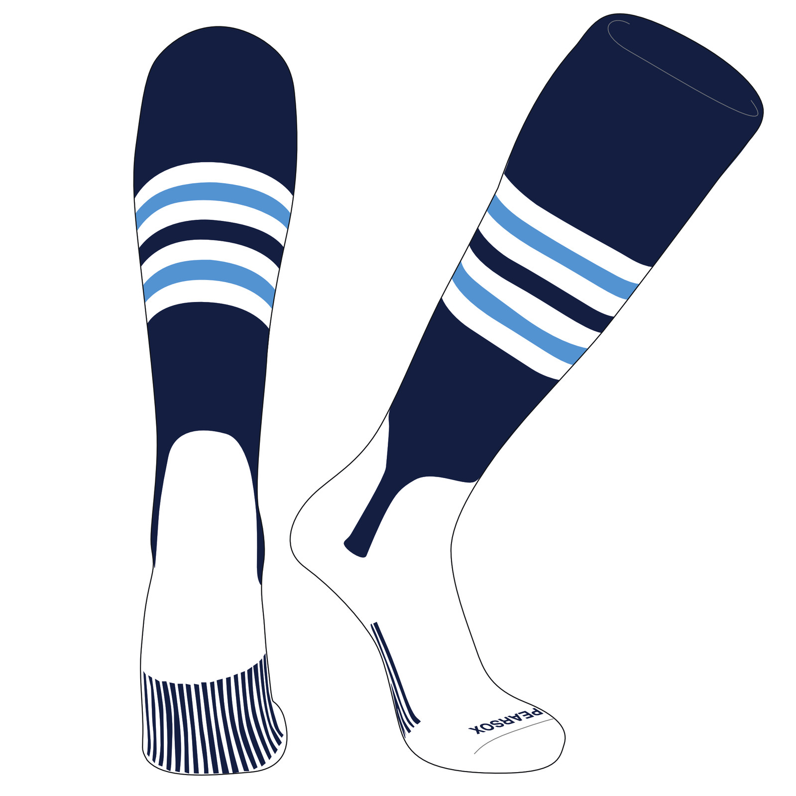 PEAR SOX OTC Baseball Softball Stirrup Socks (F, 5in) Navy, White, Sky Blue