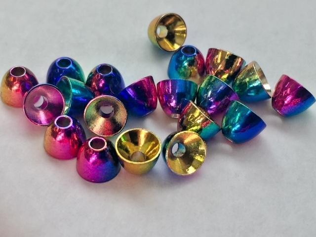 RAINBOW BRASS CONE HEAD FOR FLY TYING. MULTI-COLOR. 20 PACK, YOU PICK SIZE. NEW