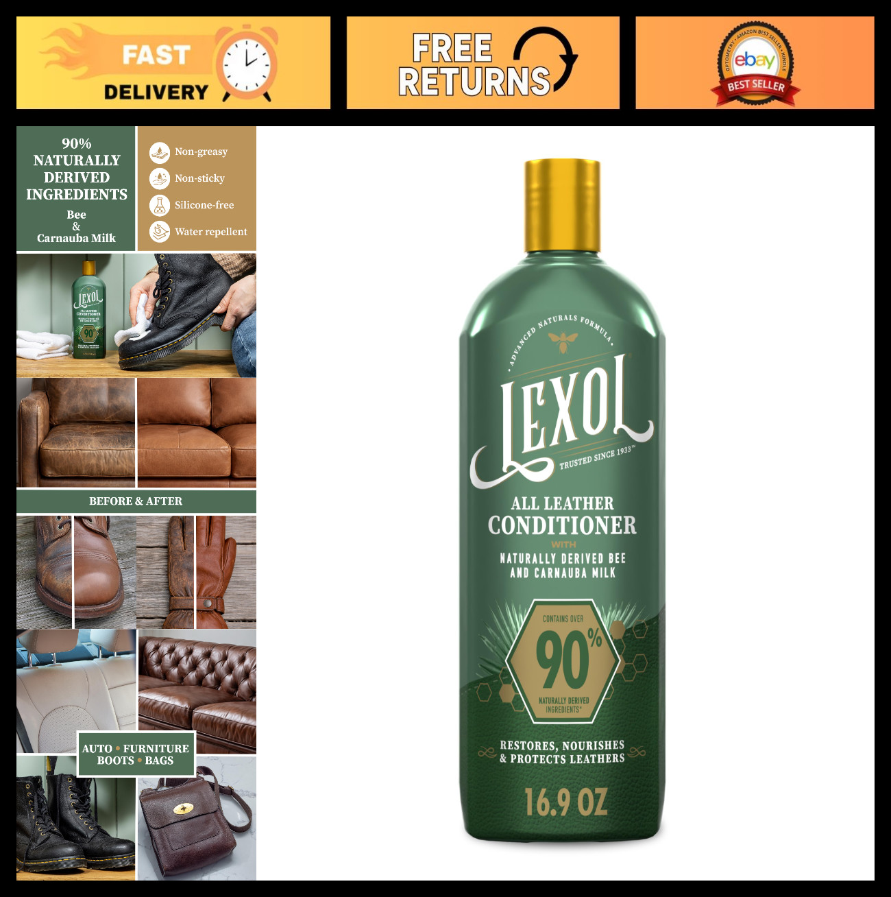 Natural Leather Conditioner - Bee & Carnauba Milk, 16.9 fl oz - For Car Interior