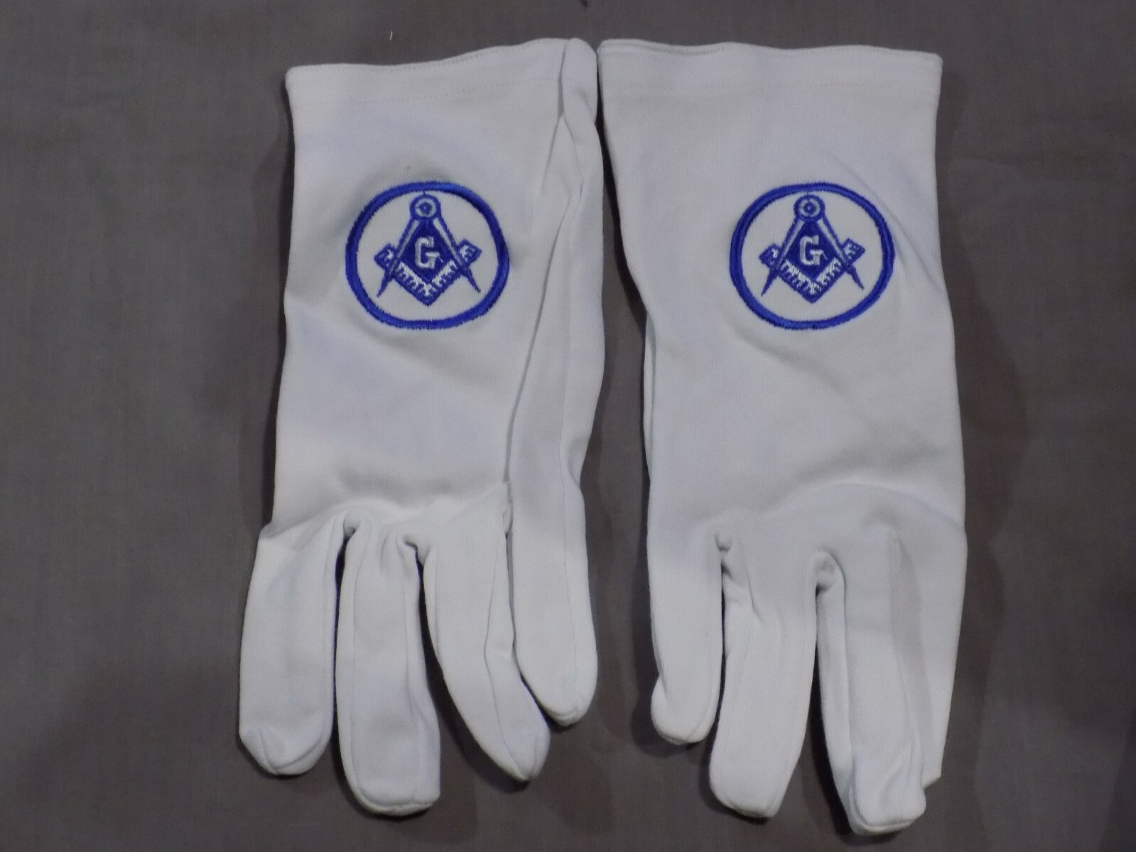 Embroidered Master Mason Square Compass White Cotton Gloves Ceremonial Dress NEW