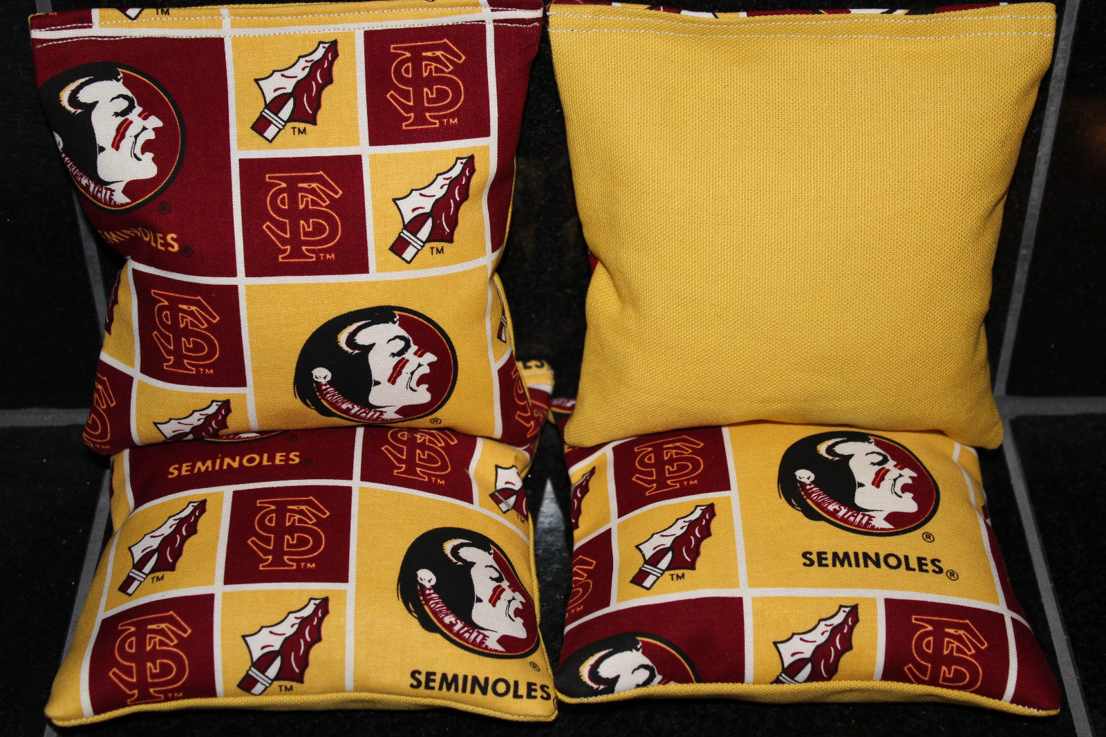 4 CORNHOLE BEANBAGS made w FLORIDA STATE SEMINOLES Fabric ACA Reg Bags