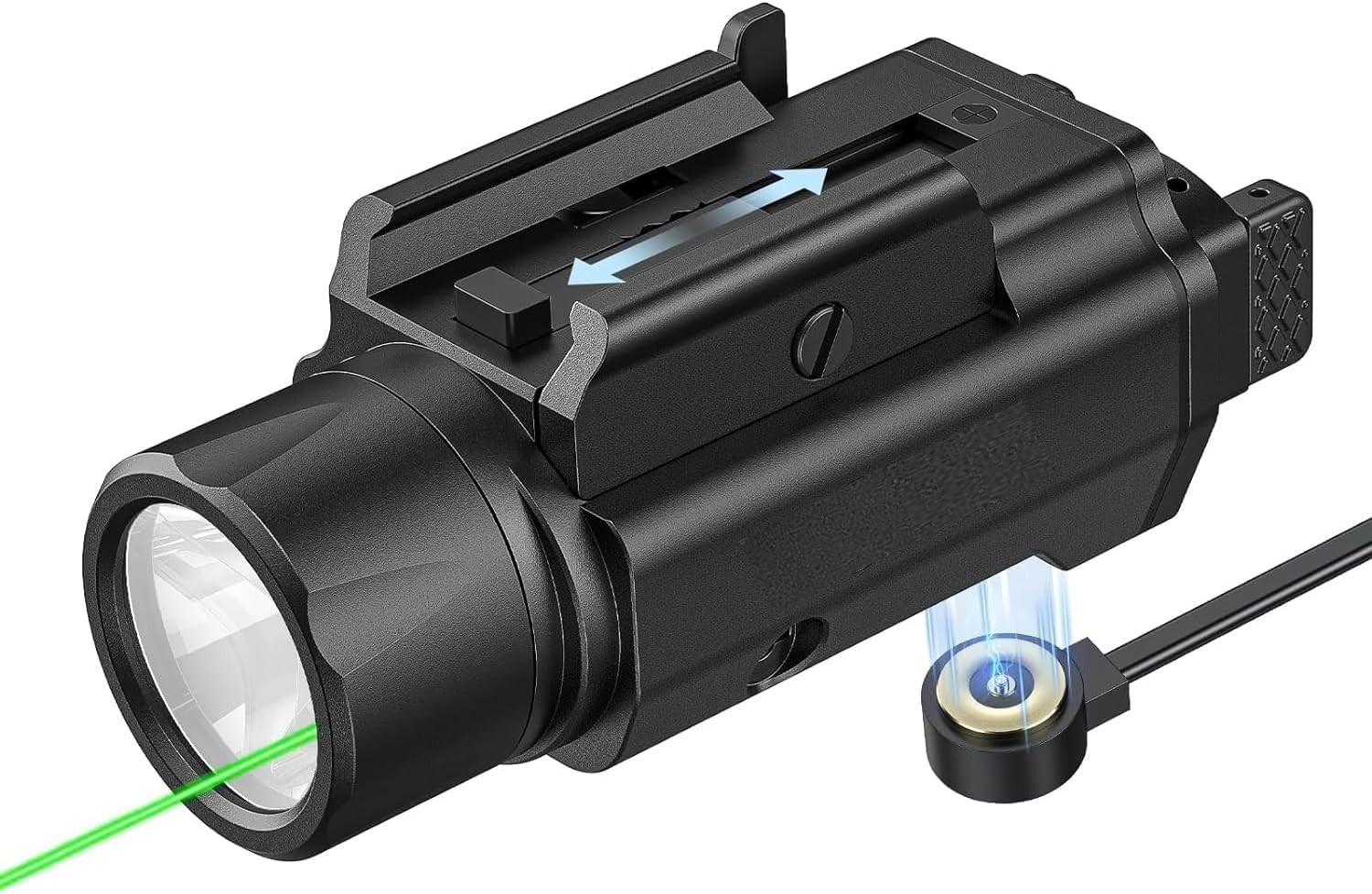 1500 Lumens Laser Flashlight Combo for Pistol, Strobe Memory Green Laser
