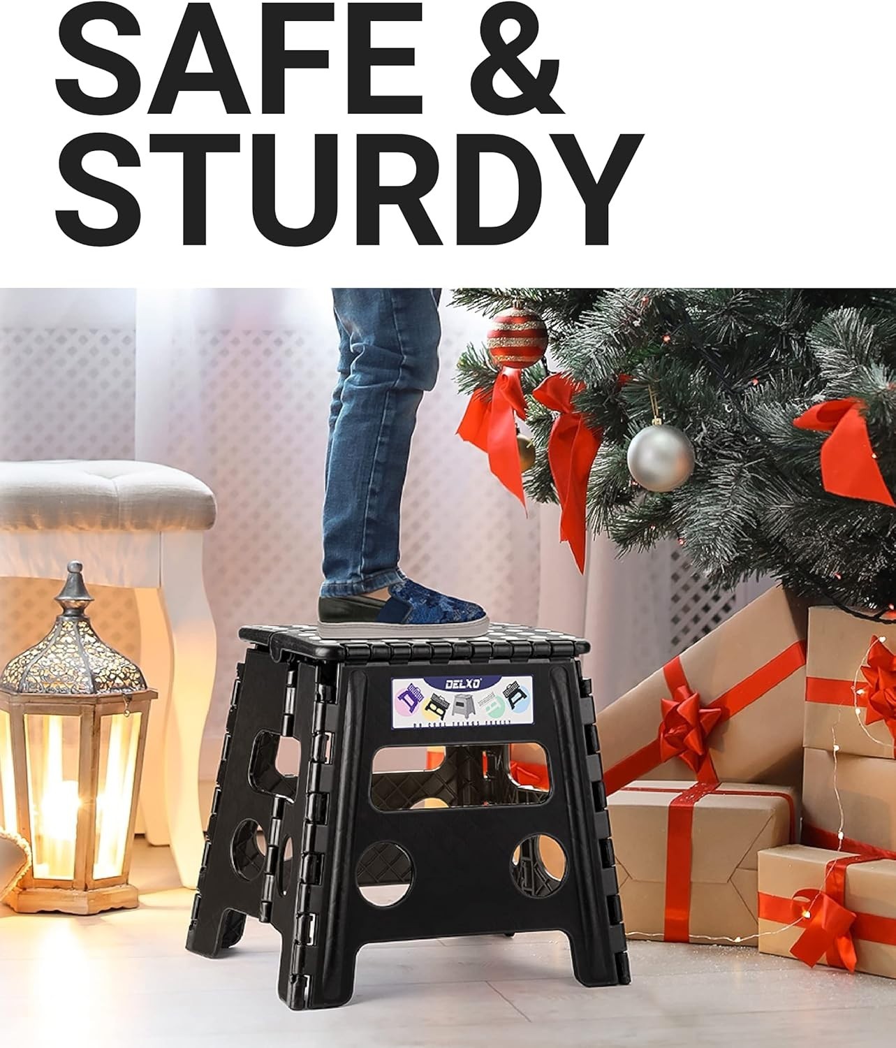 Folding Step Stool, 13 inch Non-Slip Foldable Stools Up to 300 LBS, Step Stoo...