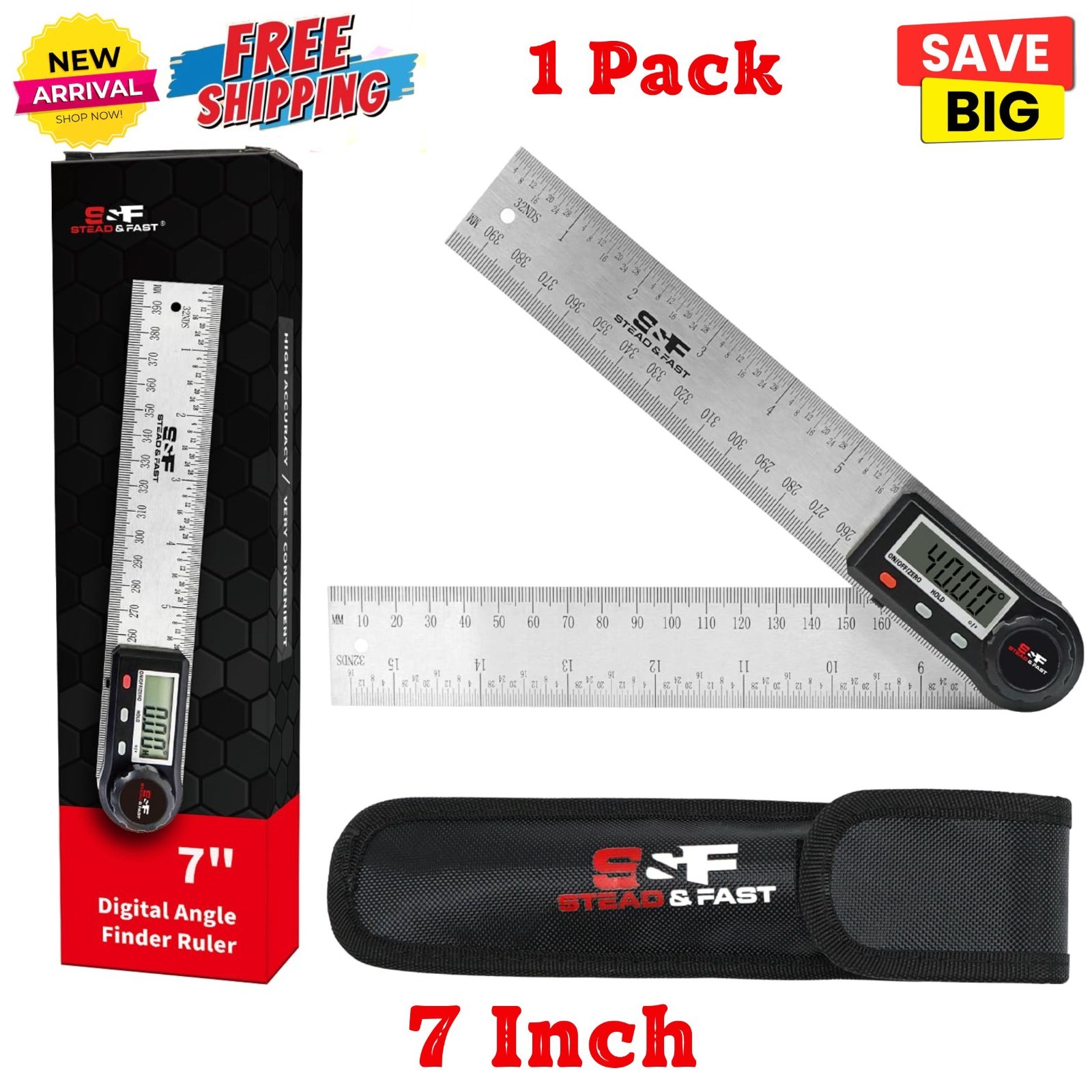 7" Digital Angle Finder Tool Stainless Protractor for Woodworking Measurement