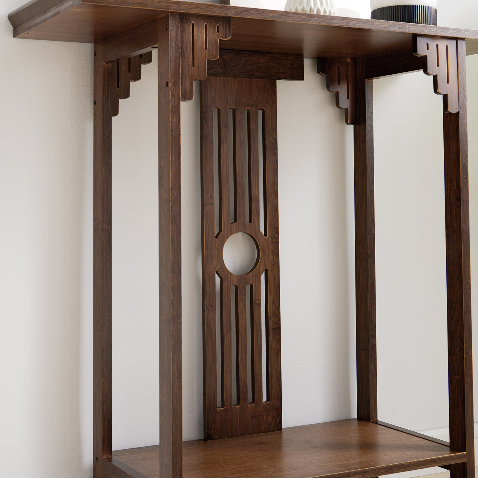 Chinese Style Vintage Console Table Sofa Side Table Bamboo Shelf Entryway Table