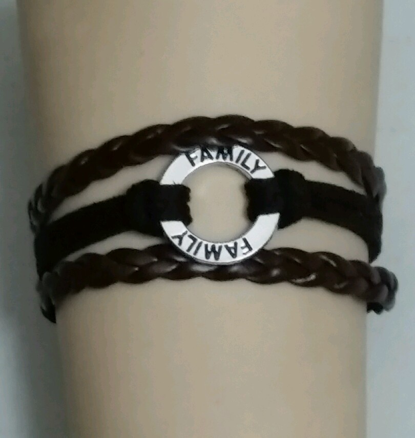 FAMILY DARK BROWN ADJUSTABLE LEATHER BRACELET - HANDMADE -6 1/2"-8 1/2"- #300
