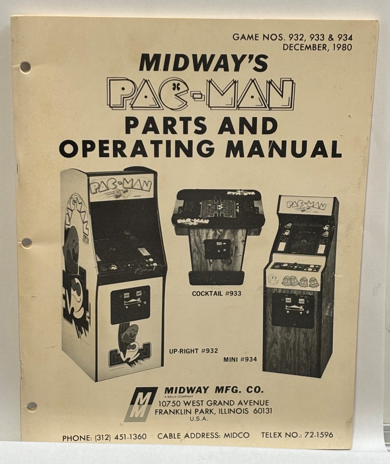 ORIGINAL-MIDWAY-PAC MAN-PARTS AND OPERATING MANUAL
