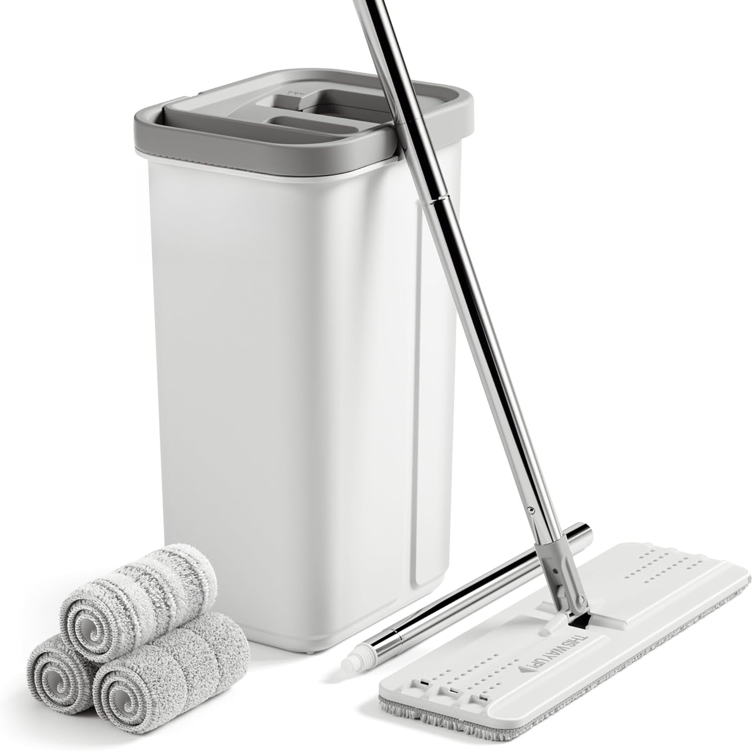Mop and Bucket Set with Wringer Mop and Bucket, 60” Mop with 3 Microfiber Pads