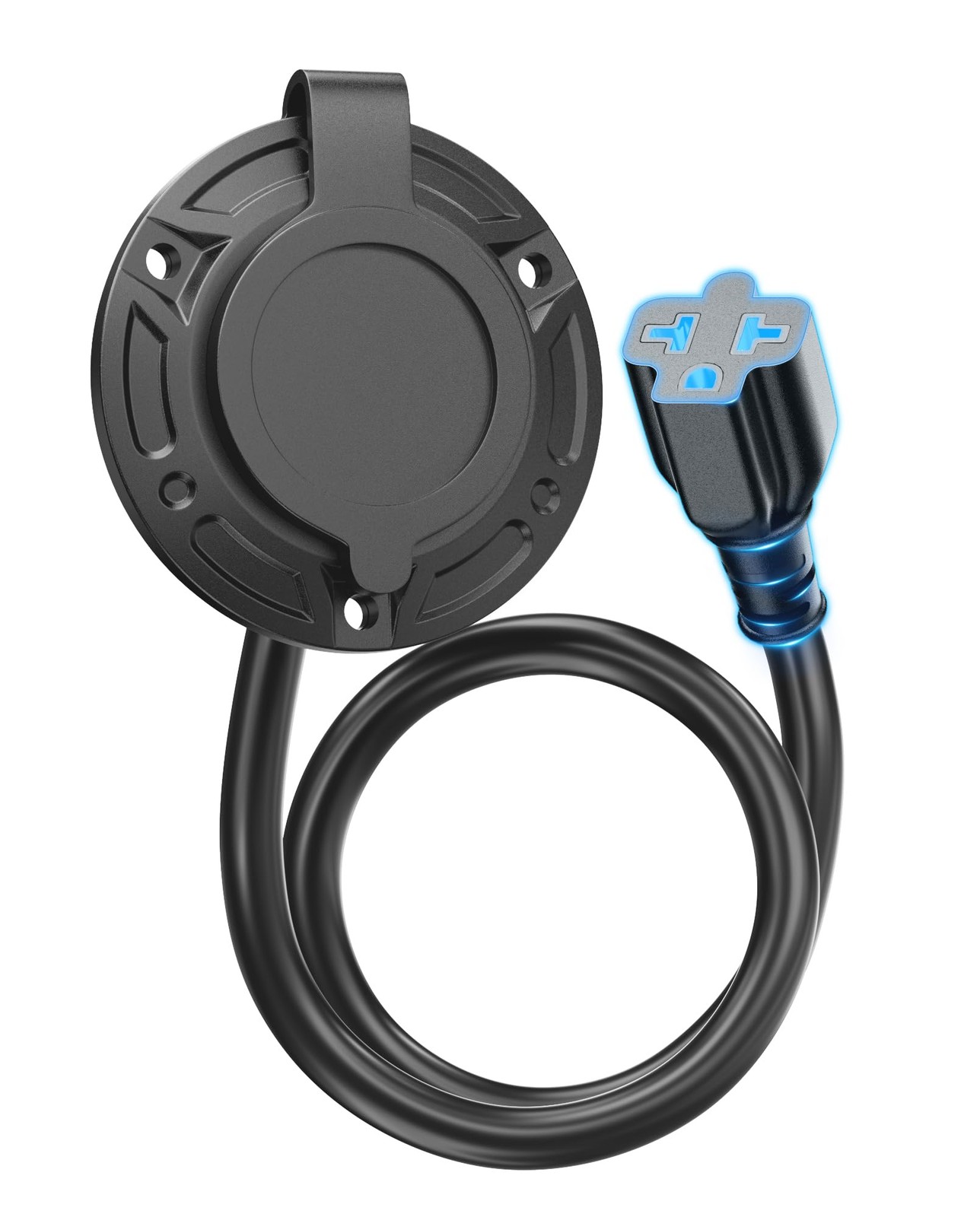 20A 125V AC Port Plug,12AWG Heavy-Duty RV Shore Power 16-INCH Upgrade, Black
