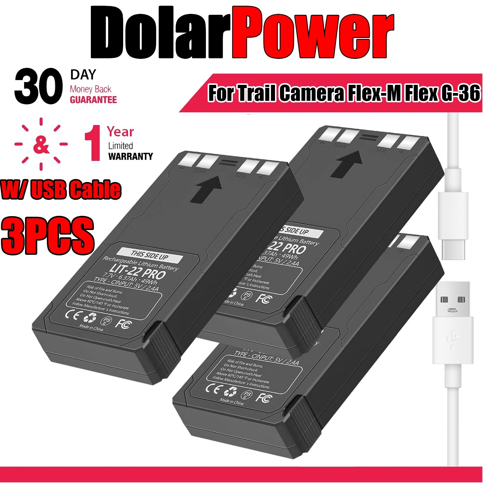 3Pack Rechargeable LIT-22 Battery Compatible For Trail Camera Flex-M Flex G-36