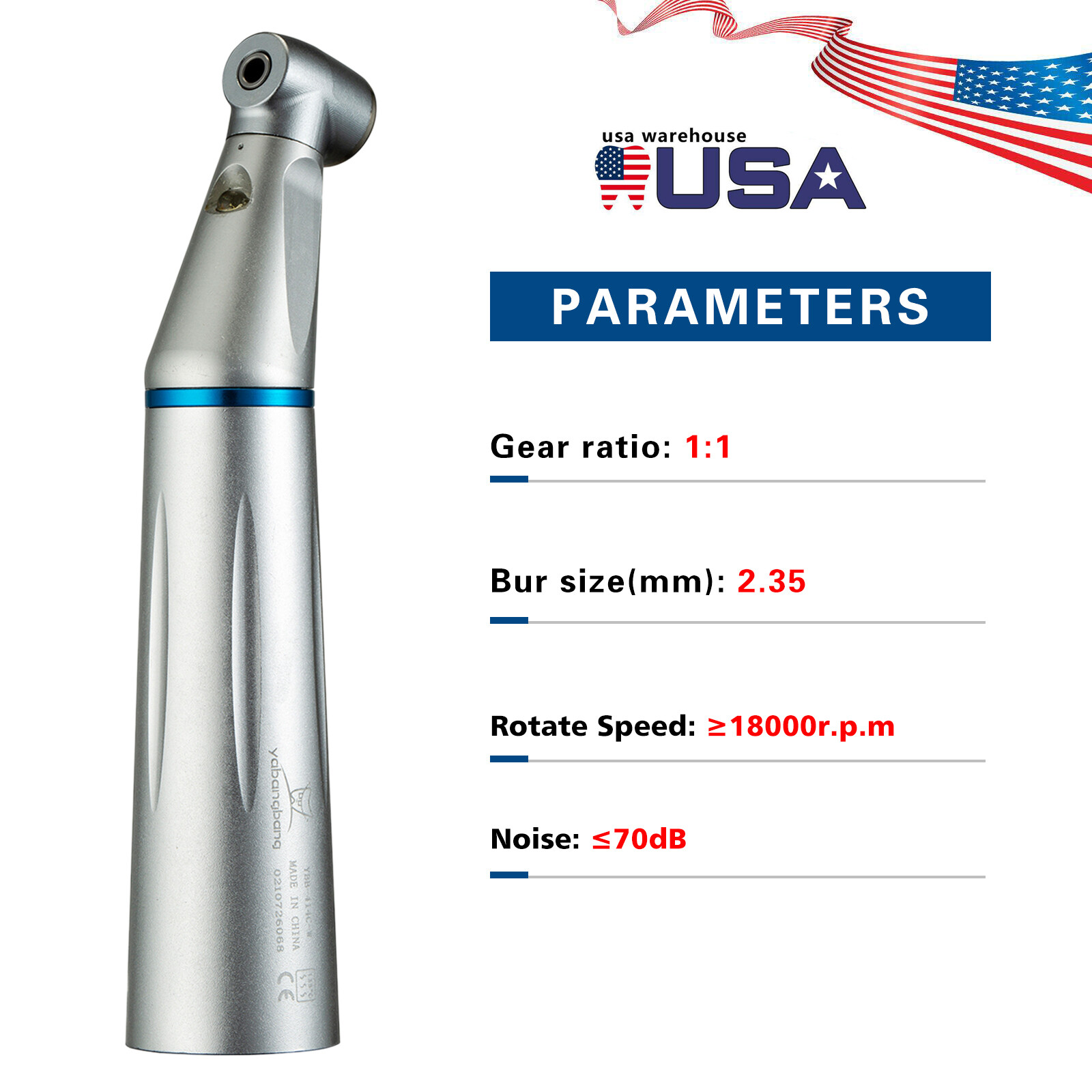 Dental Low Speed LED E-generator Push Contra Angle Handpiece Internal Water YB
