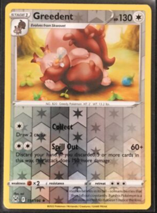 Greedent 151/196  Reverse Holo Rare- Pokemon SWSH11 Lost Origins M/NM- New
