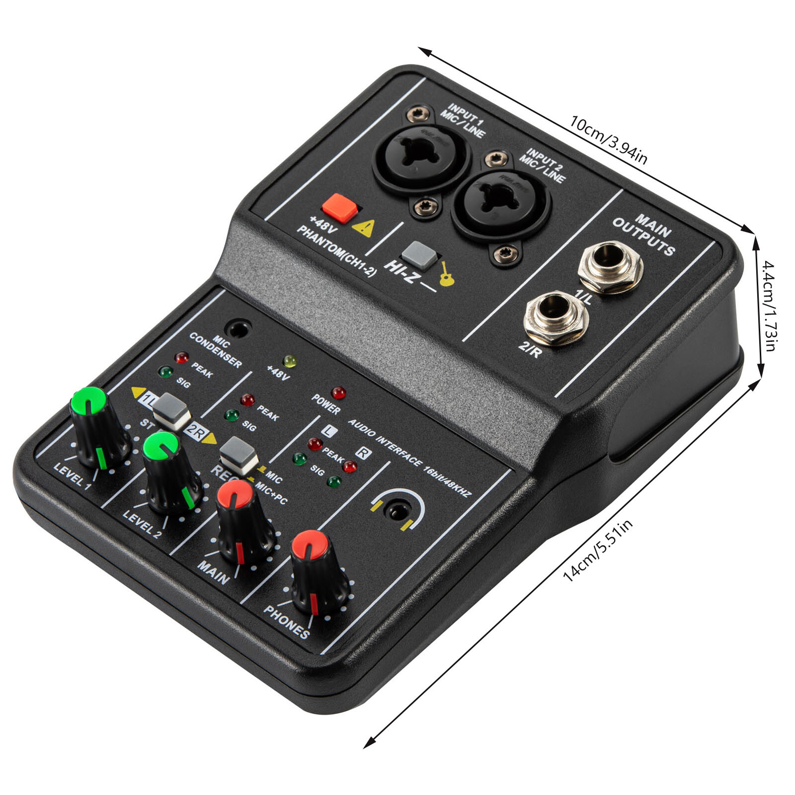 2 Channel Mixing Console Live Studio Audio DJ Mixer Sound Board USB Interface