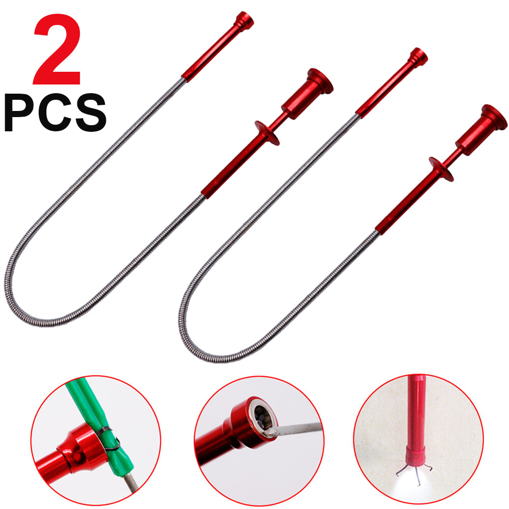 2X LED Magnetic Flexible Mechanic Claw 24" Pick-Up Tool Spring Loaded Parts Red