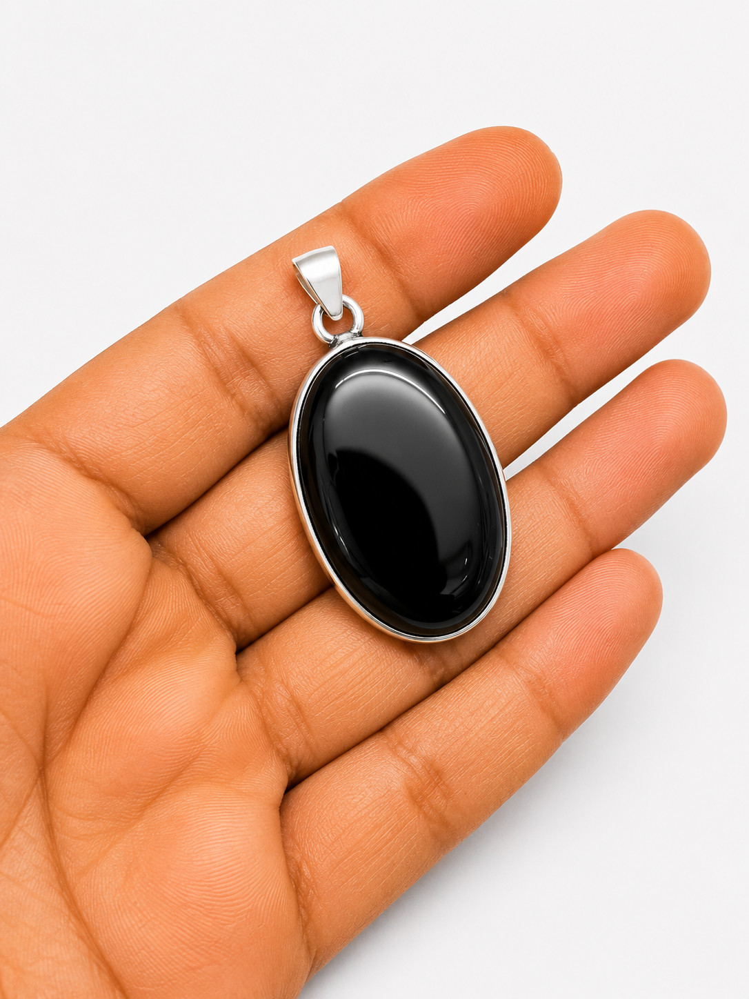Natural Black Onyx Pendant 925 Sterling Silver Oval Handmade Fine Jewelry