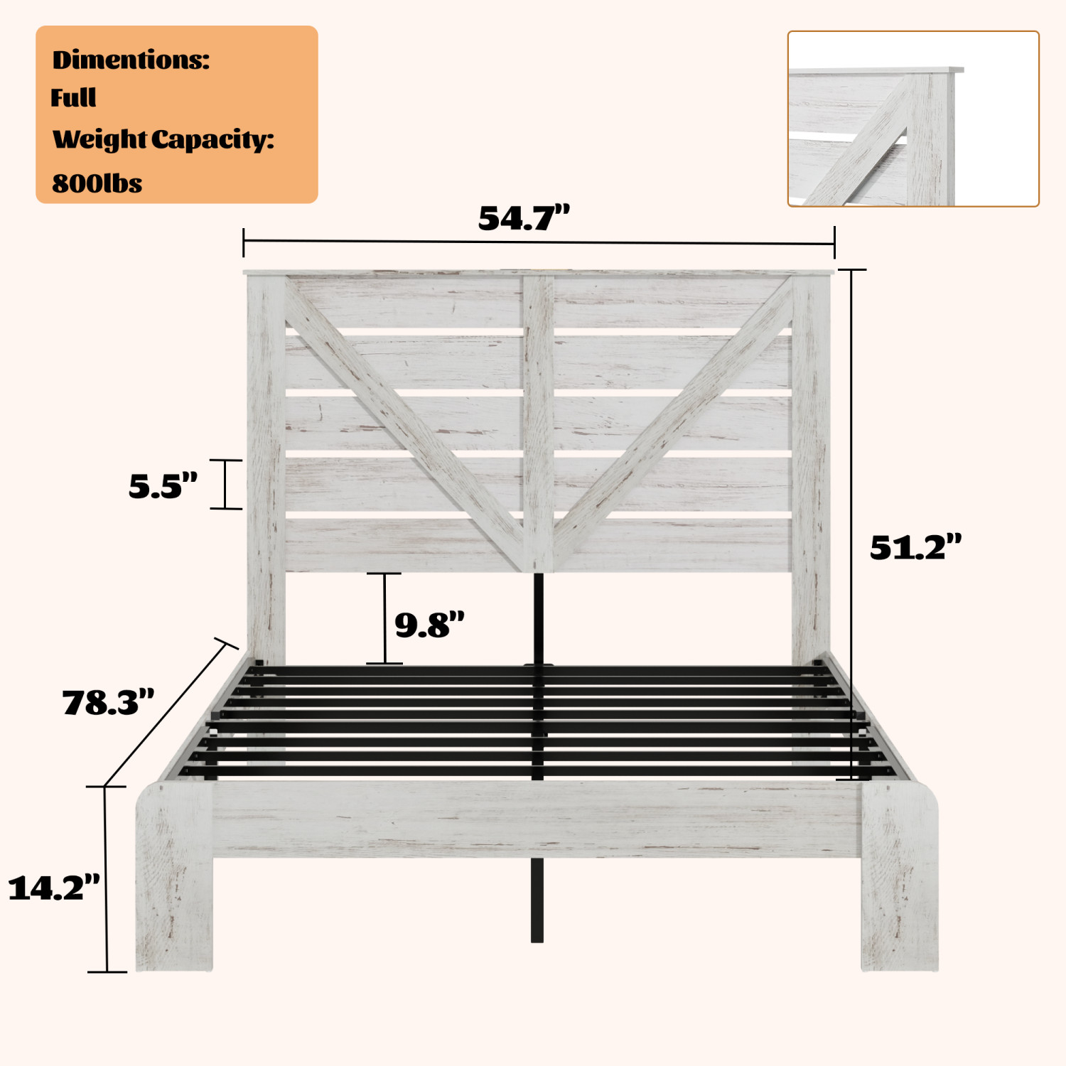 Full Size Bed Frame Wood Platform Bed with Wood Headboard Wood Slat Support