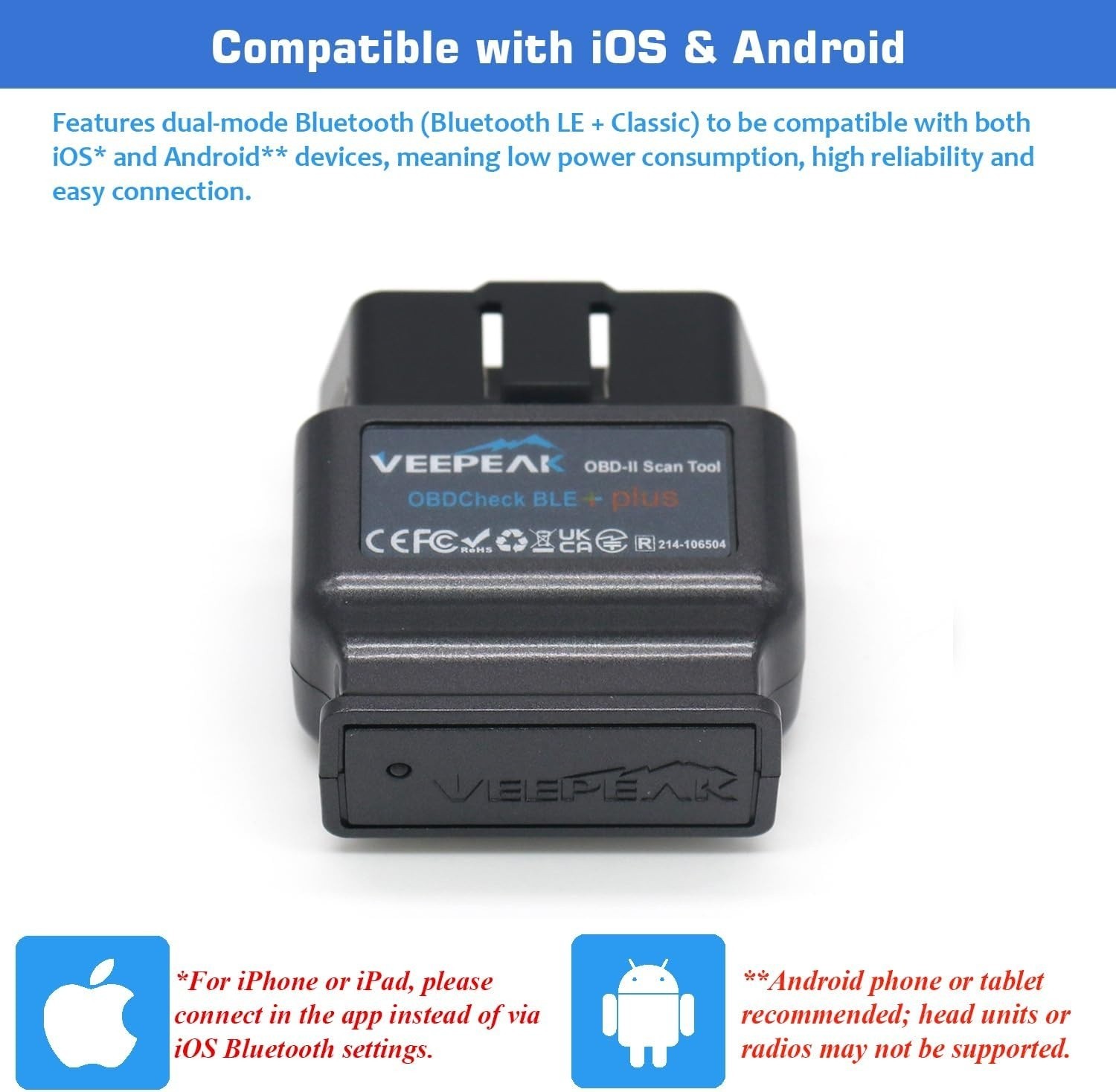 Veepeak OBDCheck BLE+ Bluetooth OBD II Scanner For iOS & Android, Car Diagnostic