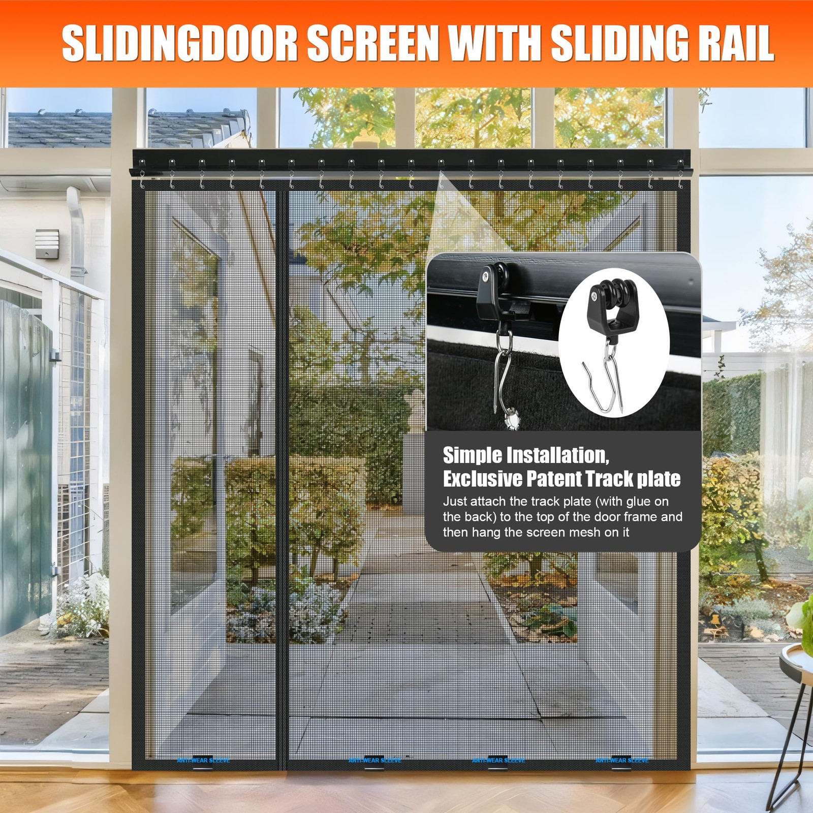 Sliding Magnetic Screen Door with Track Closure, Thicker 265g/㎡ Reinforced Me...