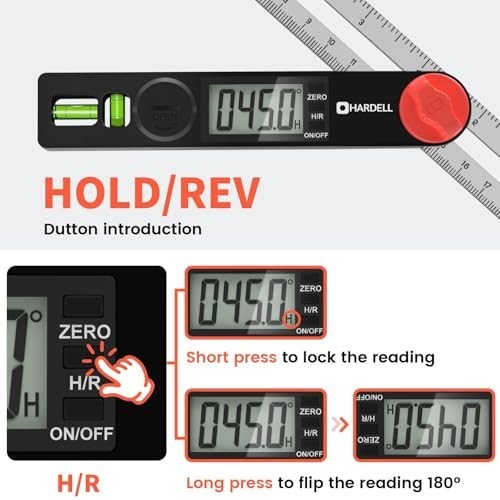 Digital Angle Finder Protractor Ruler 8" T-Bevel with LED Screen & Bubble Levels