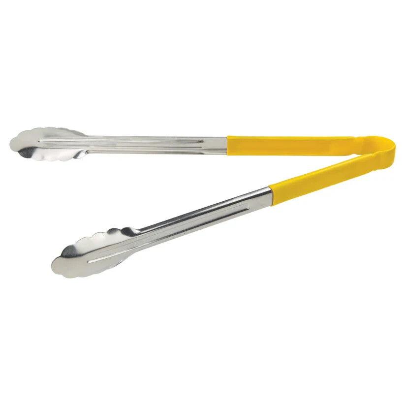 Winco 16" Stainless Steel Serving Tongs with Plastic Handle, Yellow