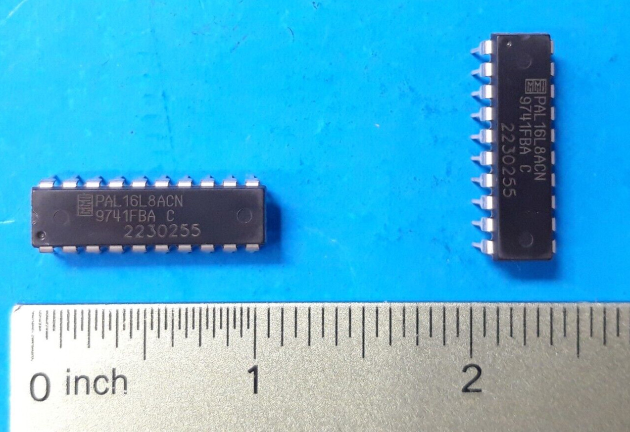 (2PCs) IC, PAL16L8ACN, MMI, SIMPLE-PLD, PAL-TYPE, TTL, DIP, 20PIN, PLASTIC