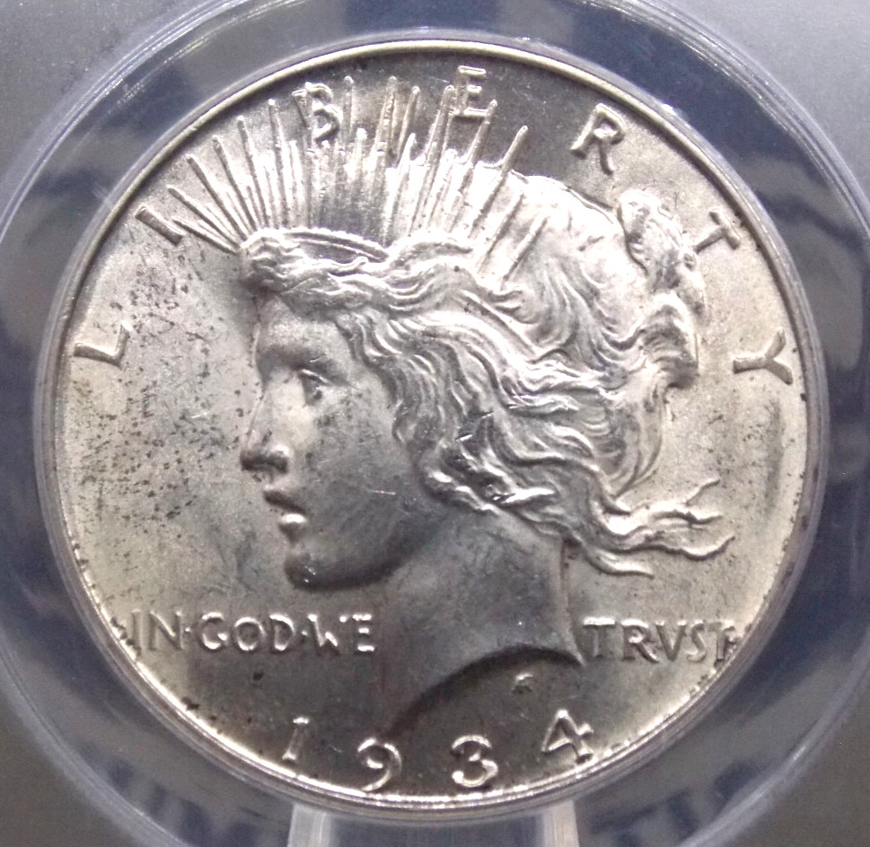1934 "D" Peace SILVER Dollar $1 ANACS MS62 #547 Unc Uncirculated ECC&C, Inc.