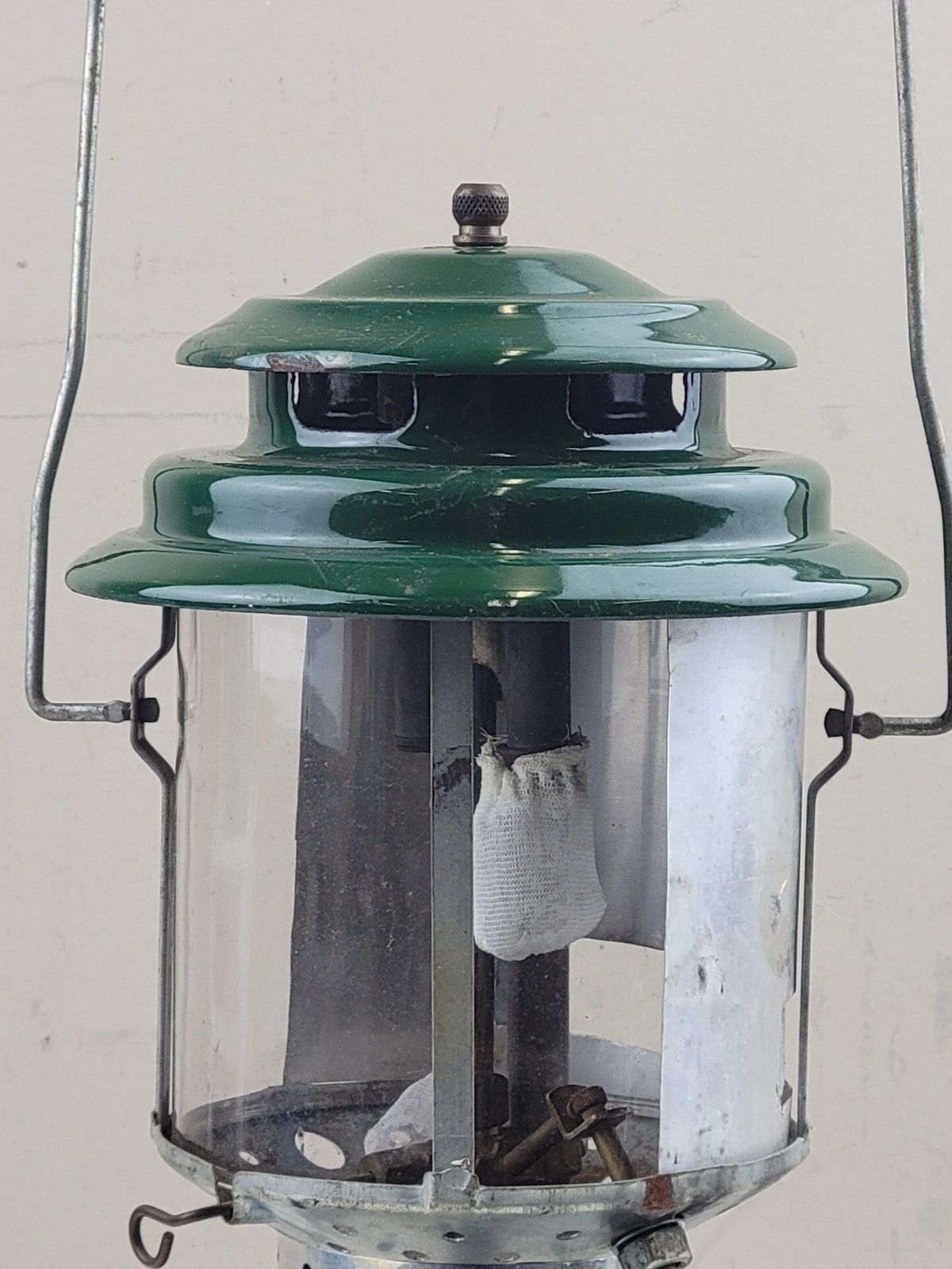 Vintage '70s Green Coleman 220F Camping Lantern w/ Pyrex Globe - *UNTESTED*