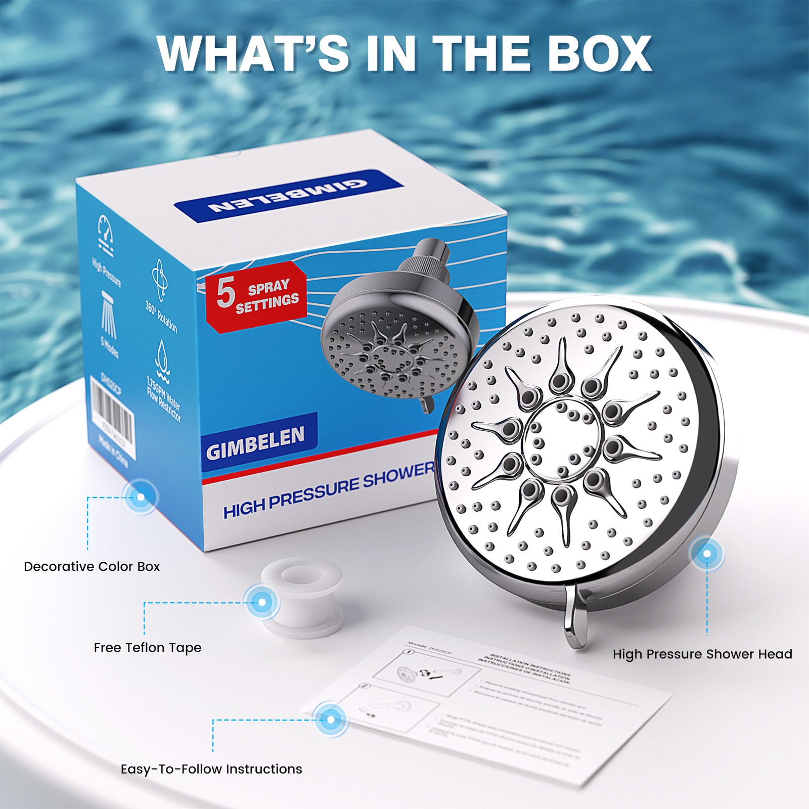 Original Modified HIGH FLOW SHOWER HEAD * 1.75 GPM Soft High Pressure 5 Setting