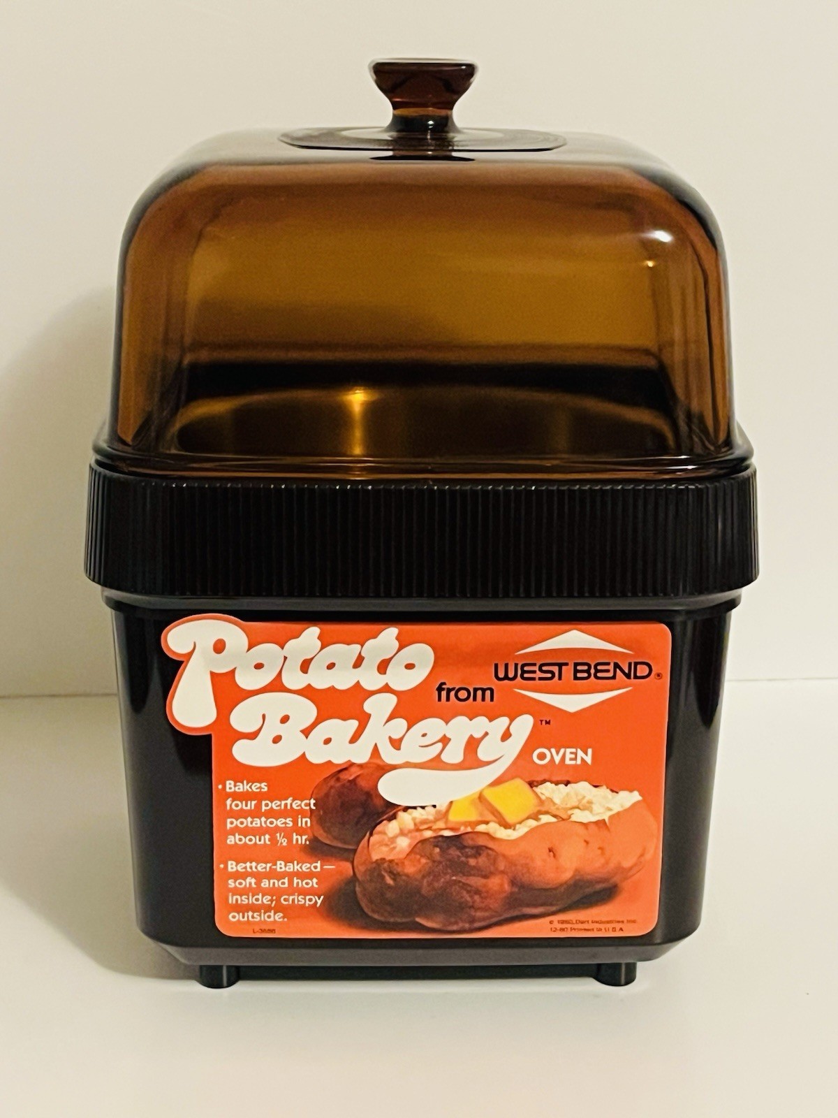 Vtg West Bend Potato Bakery Oven Electric Countertop Baker 74207 Amber Glass Lid