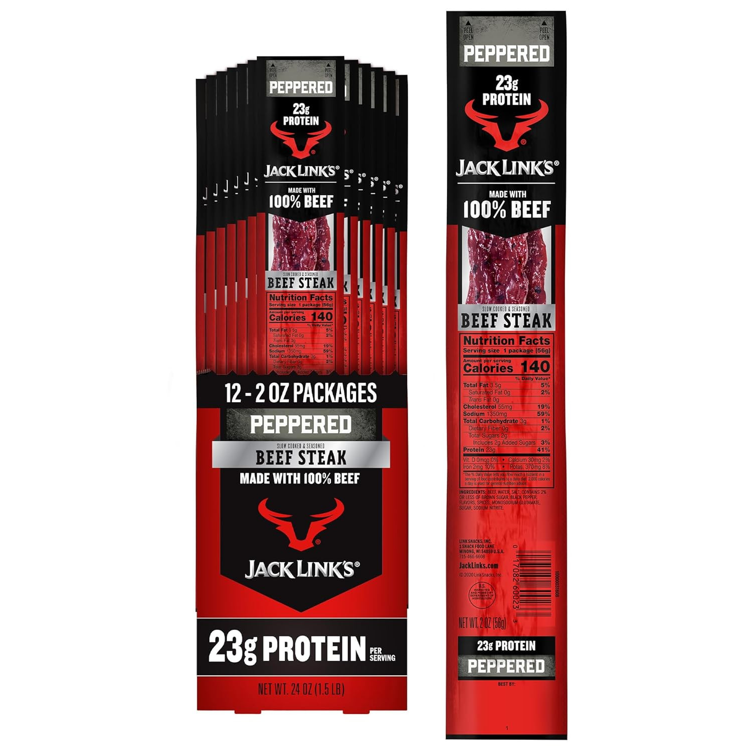 Jack Link'S Peppered Beef Jerky Steaks - Ready to Eat Real Meat Protein Snacks -